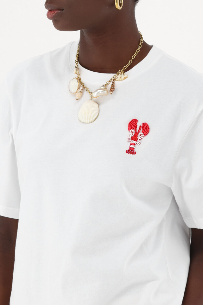 White T-shirt with a lobster detail | My Jewellery