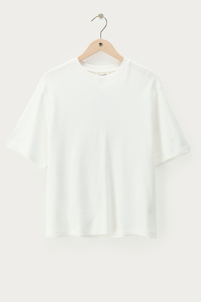 White T-shirt with floral print squares | My Jewellery