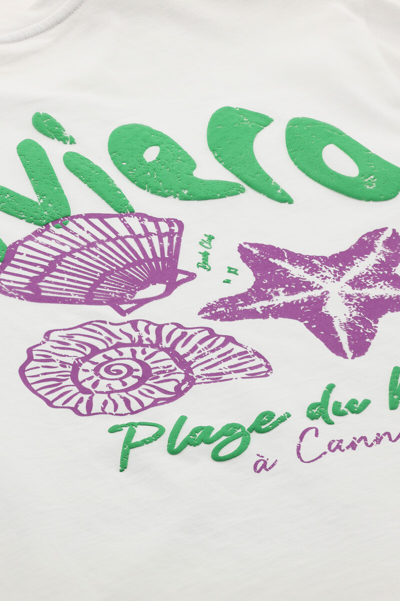 White T-shirt with green "Riviéra" | My Jewellery