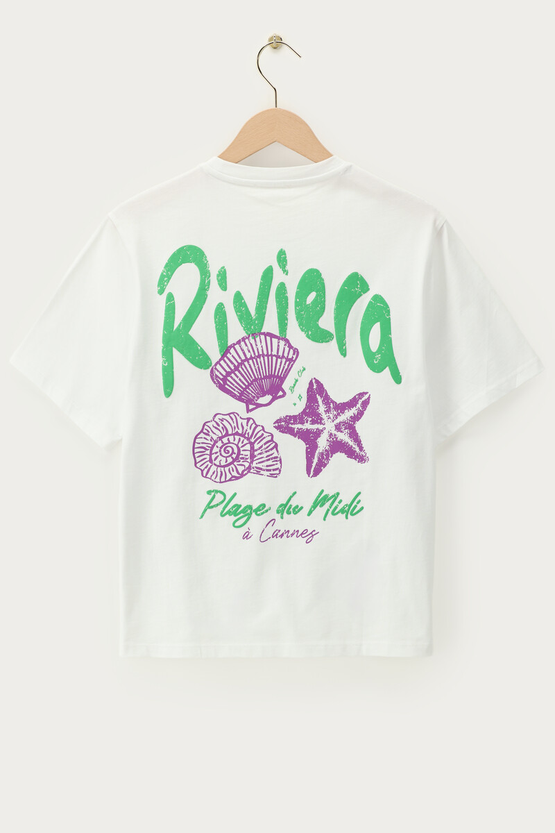 White T-shirt with green "Riviéra" | My Jewellery