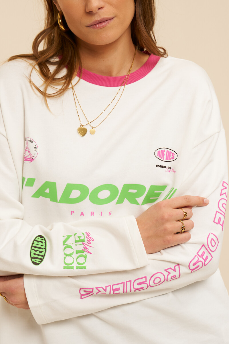 White T-shirt with long sleeves “J’adore Paris” | My Jewellery