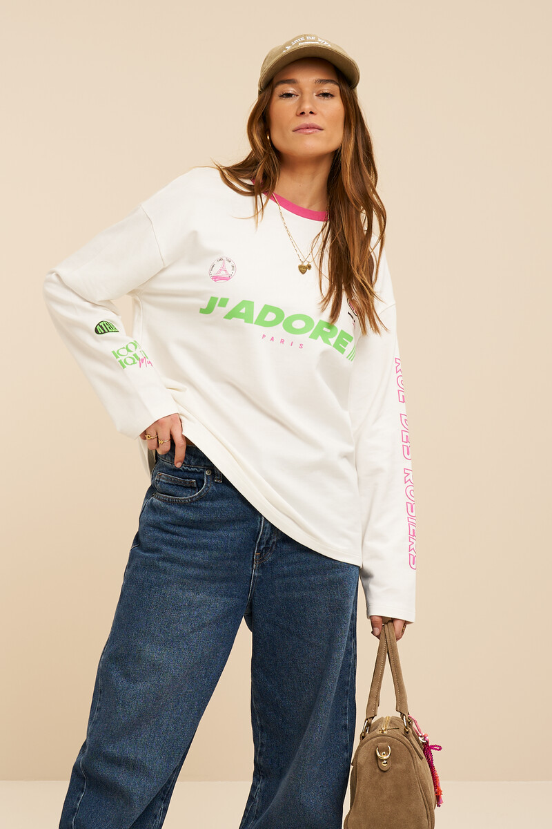 White T-shirt with long sleeves “J’adore Paris” | My Jewellery