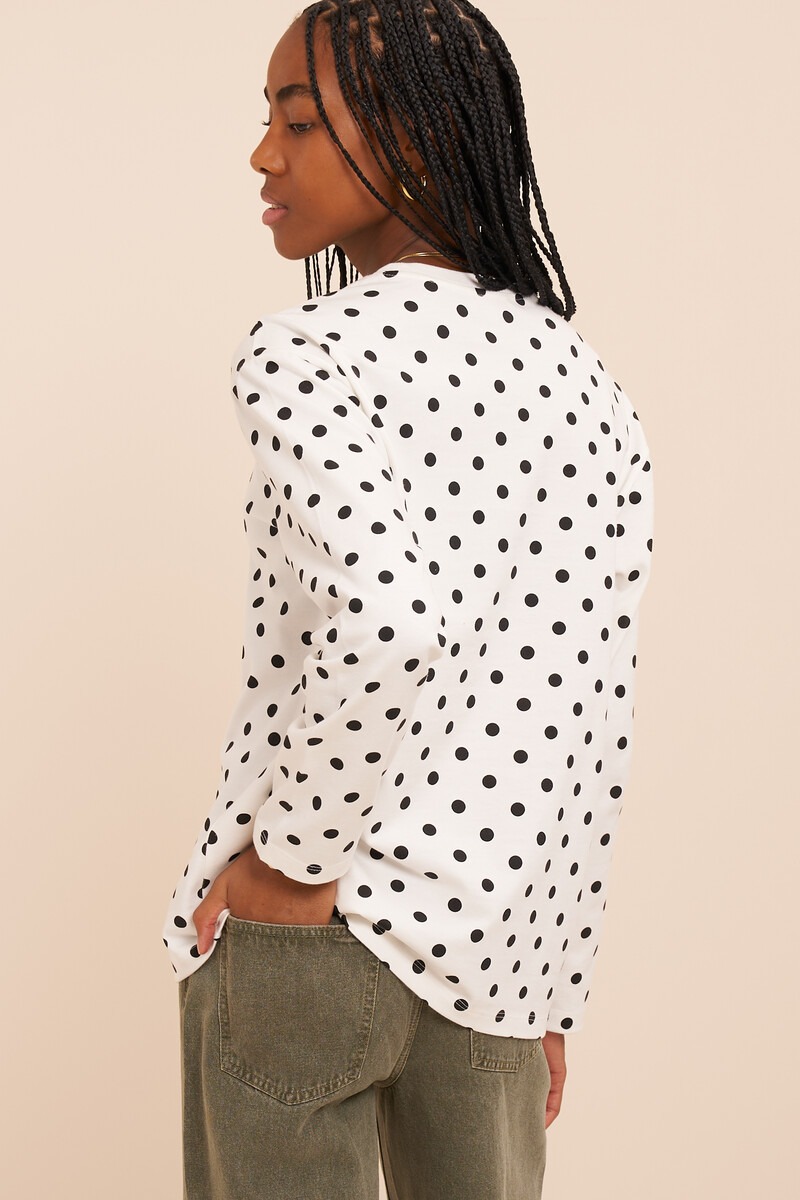White T-shirt with long sleeves and polka dot | My Jewellery