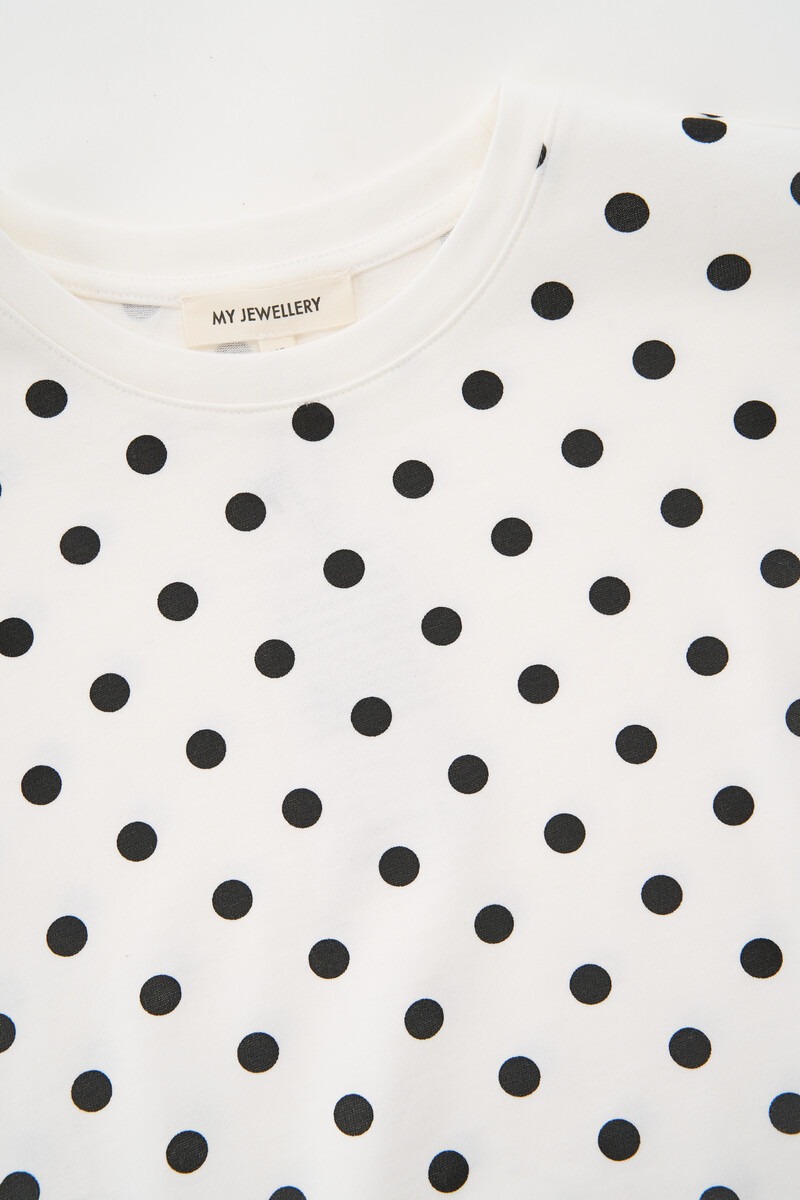 White T-shirt with long sleeves and polka dot | My Jewellery