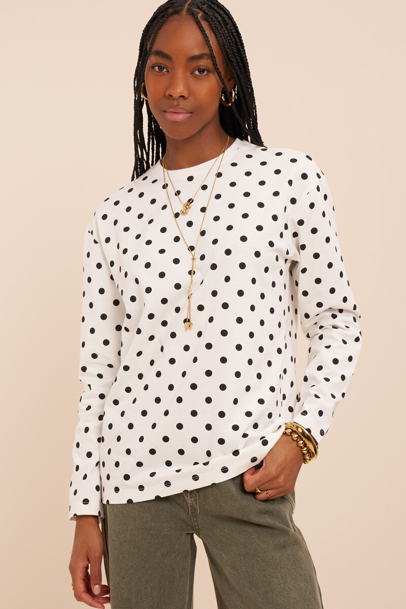 White T-shirt with long sleeves and polka dot | My Jewellery