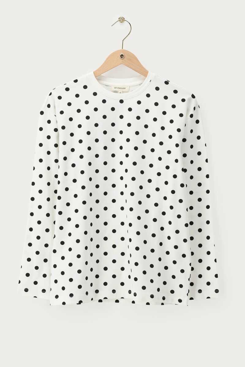 White T-shirt with long sleeves and polka dot | My Jewellery