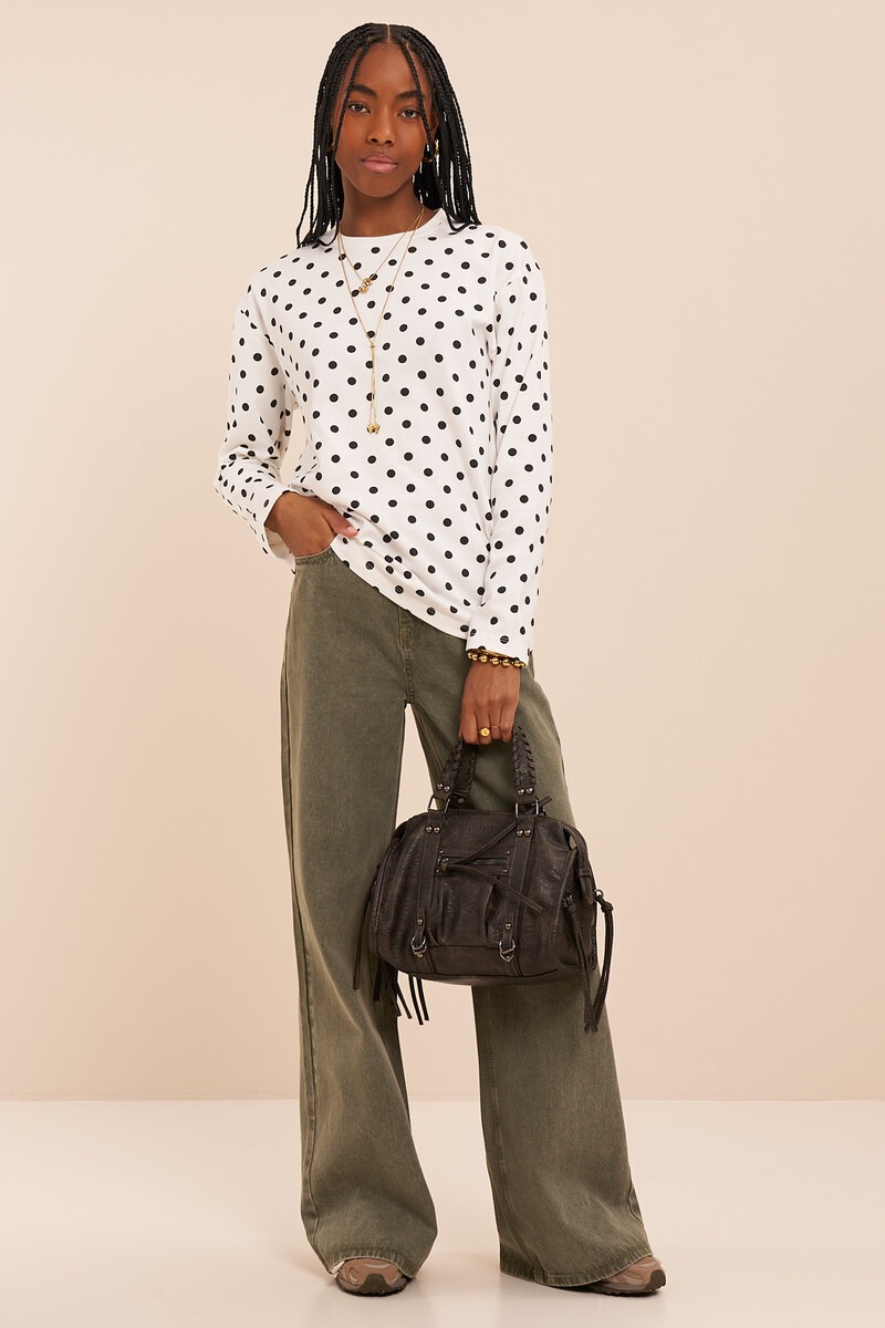 White T-shirt with long sleeves and polka dot | My Jewellery