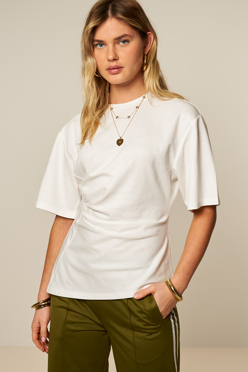 White T-shirt with pleated detail | My Jewellery