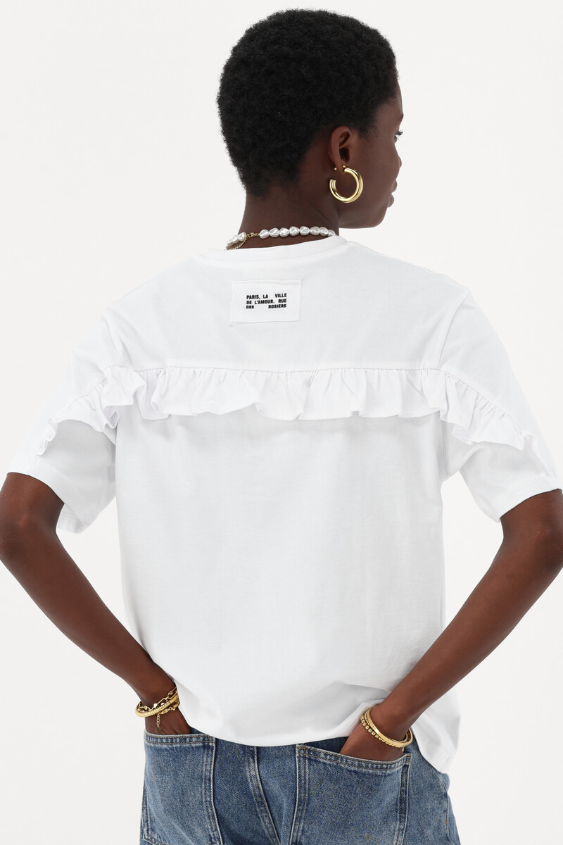 White T-shirt with ruffle | My Jewellery
