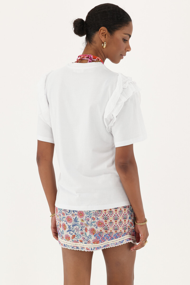 White T-shirt with ruffles | My Jewellery