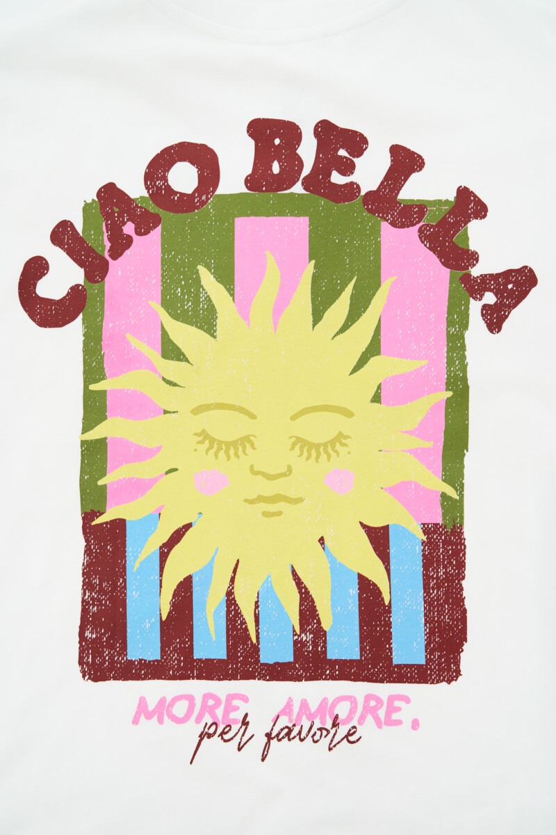 White T-shirt with sun ''Ciao bella'' | My Jewellery