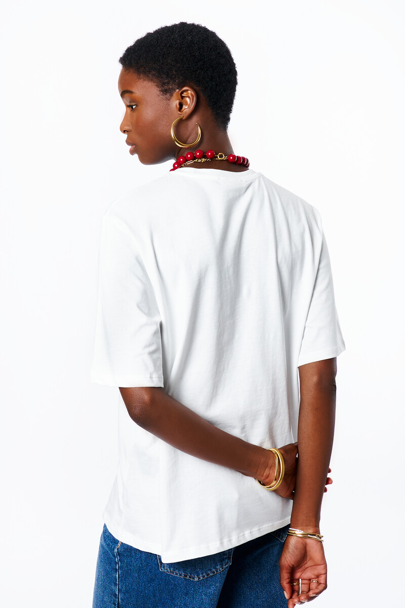 White T-shirt with rose "Rue des Rosiers" | My Jewellery