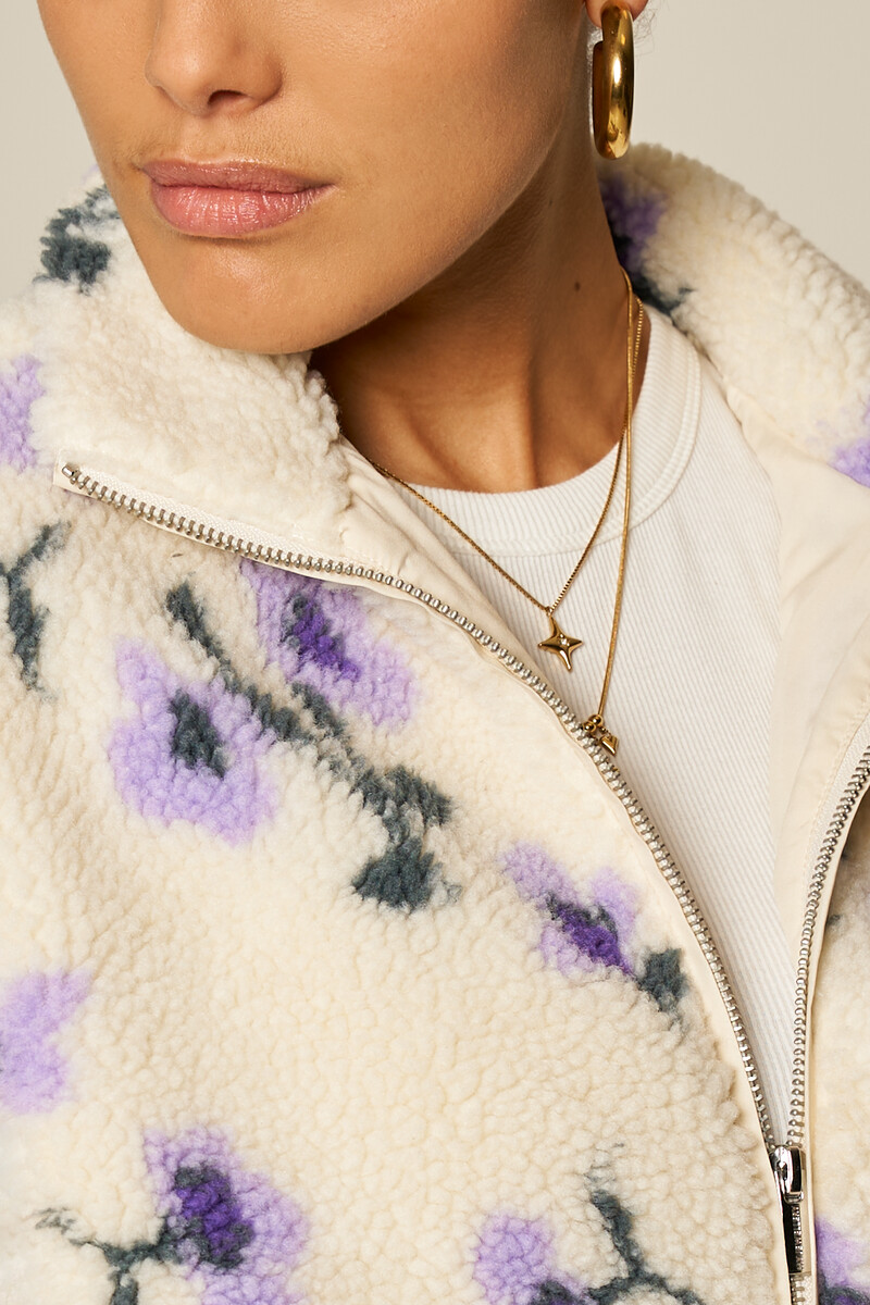 White teddy jacket with purple flowers | My Jewellery