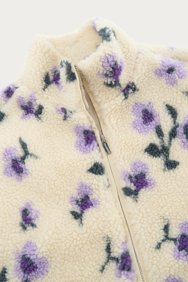 White teddy jacket with purple flowers | My Jewellery