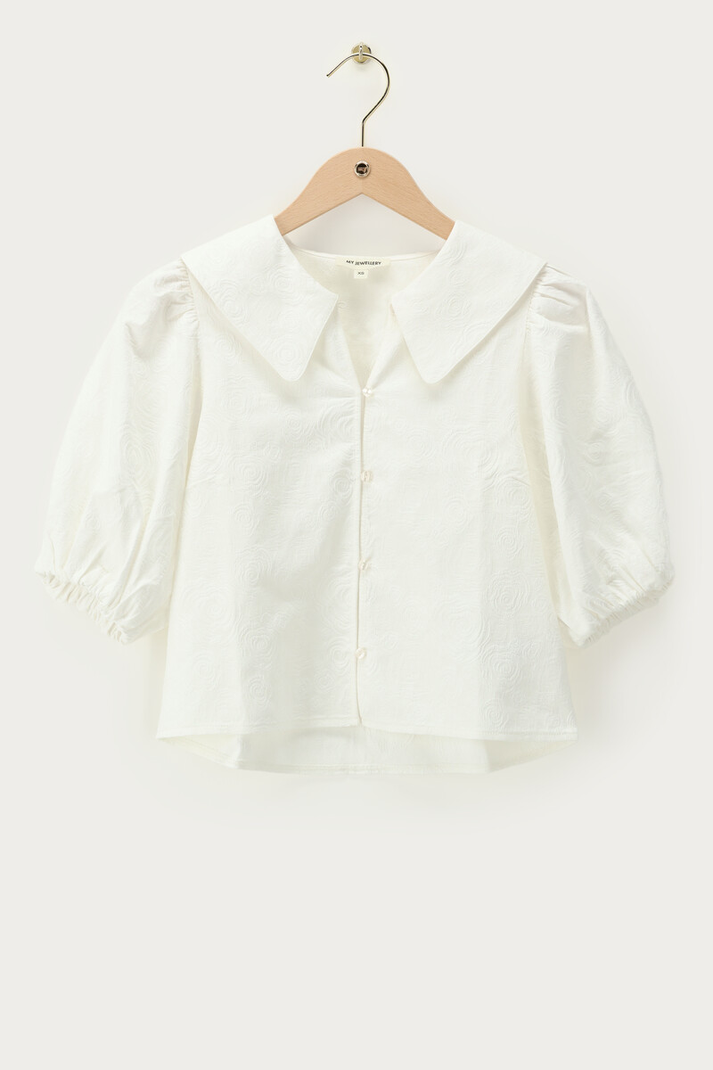 White top with puff sleeves and rose details | My Jewellery