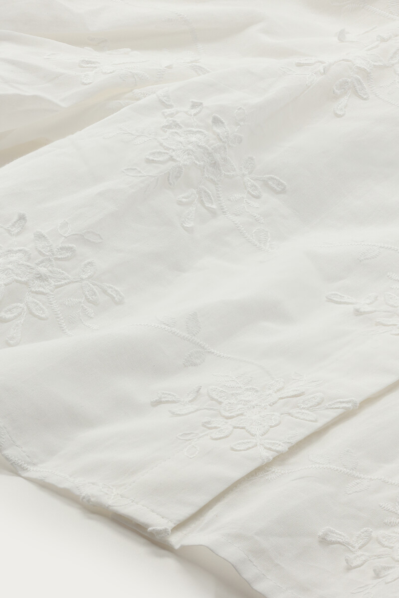 White top with puff sleeves & floral embroidery | My Jewellery