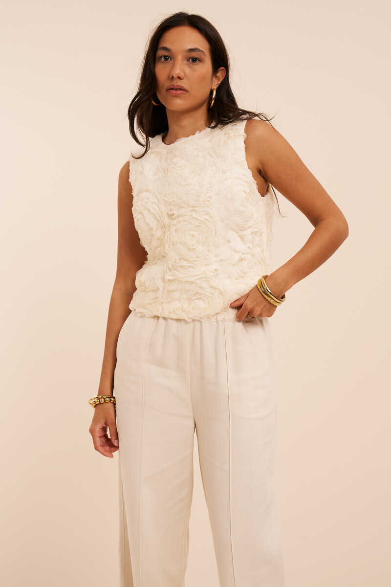 Cream sleeveless top with floral texture | My Jewellery