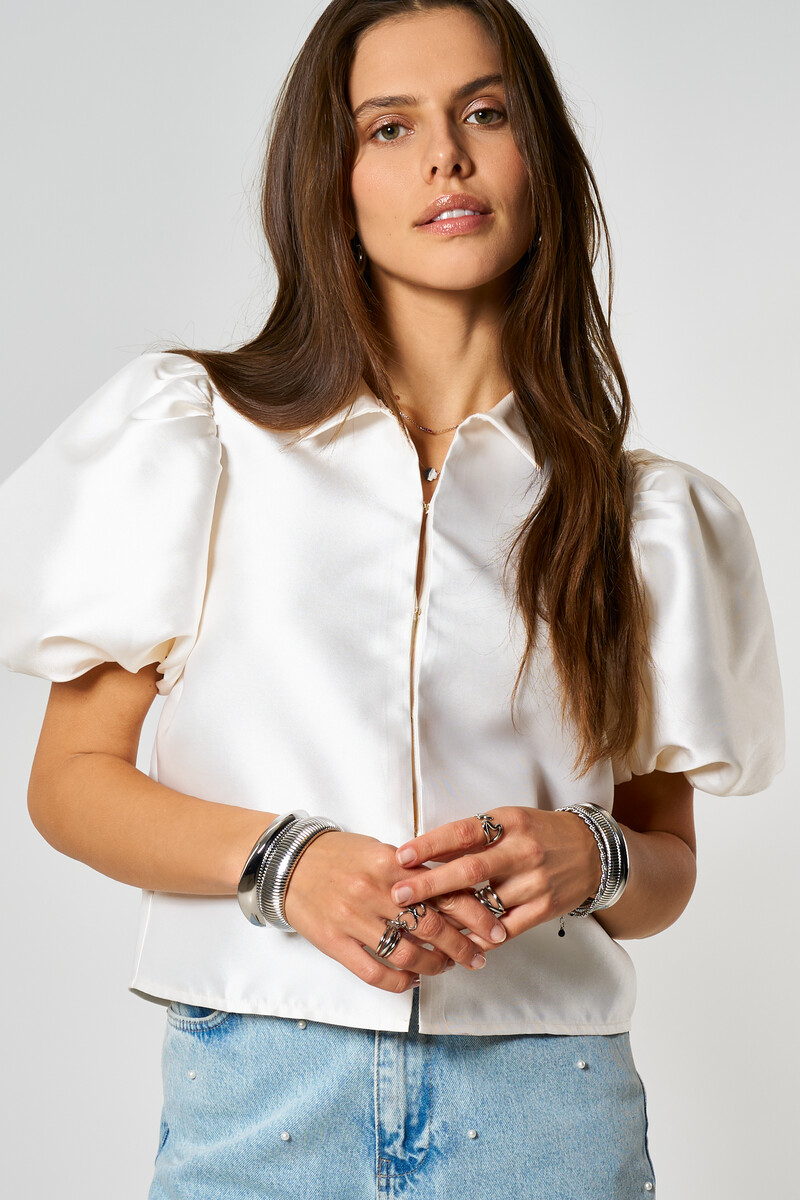White top with short puff sleeves in satin look | My Jewellery