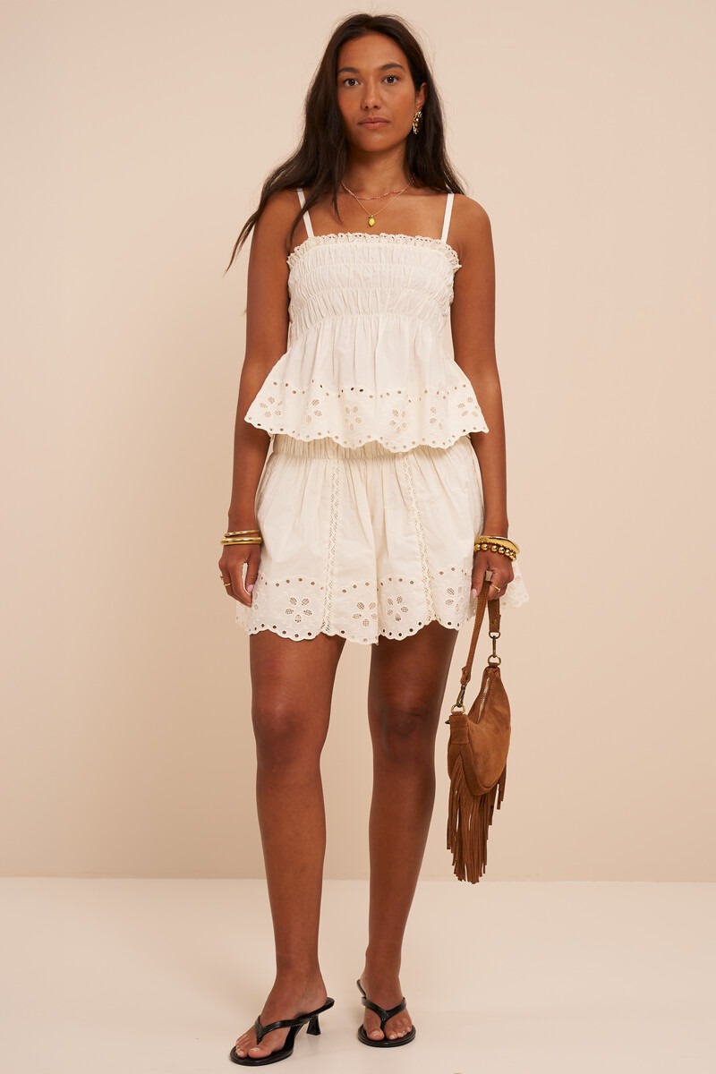 White top with smock and embroidery | My Jewellery