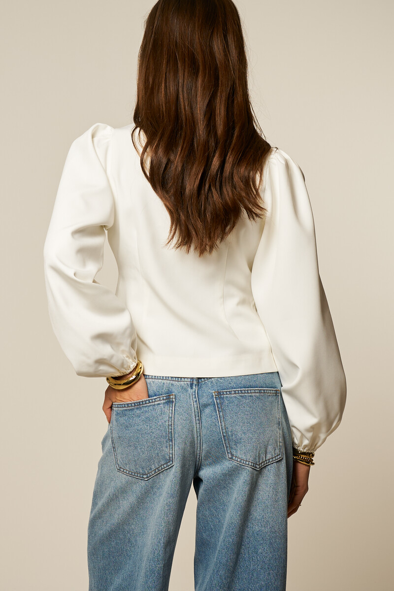 White top with overlap and long puff sleeves | My Jewellery