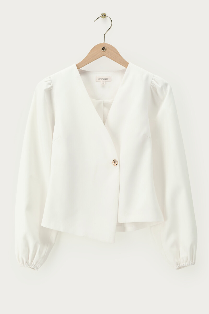 White top with overlap and long puff sleeves | My Jewellery