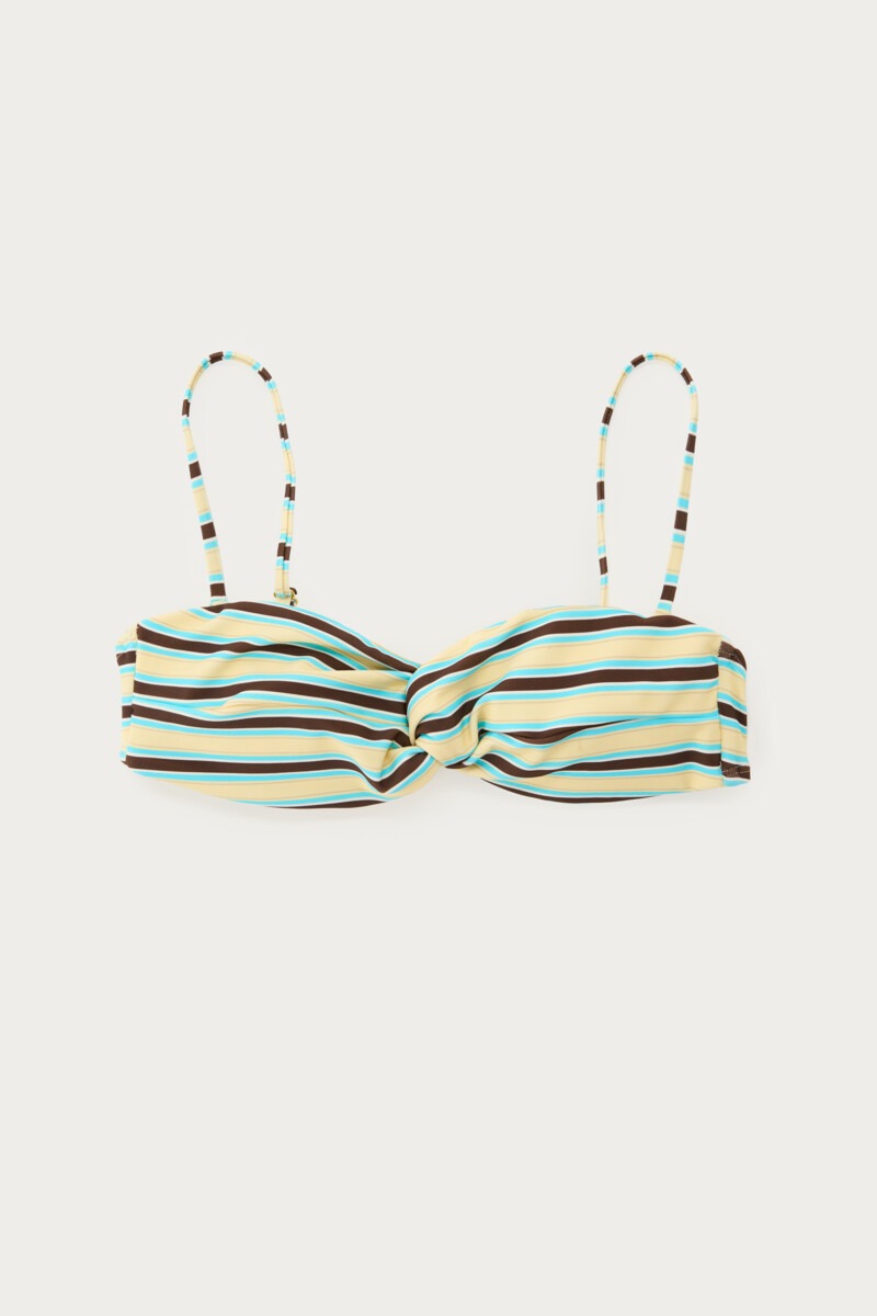 Yellow bandeau bikini top with multicoloured stripes | My Jewellery
