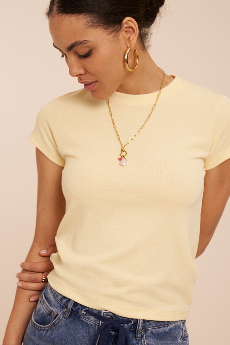 Gele basic top met korte mouwen