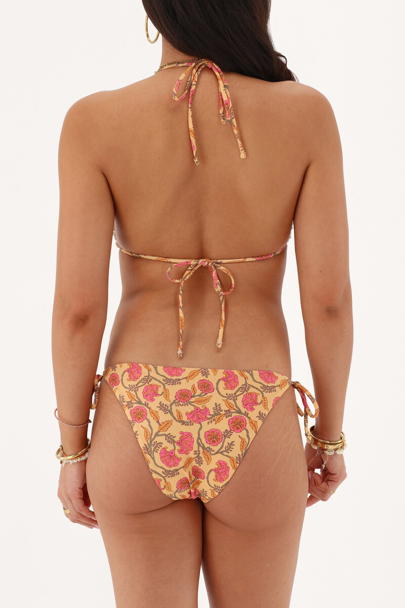 Yellow bikini bottom with flowers & tie straps | My Jewellery