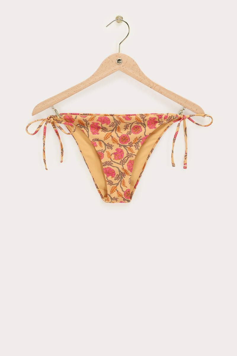 Yellow bikini bottom with flowers & tie straps | My Jewellery