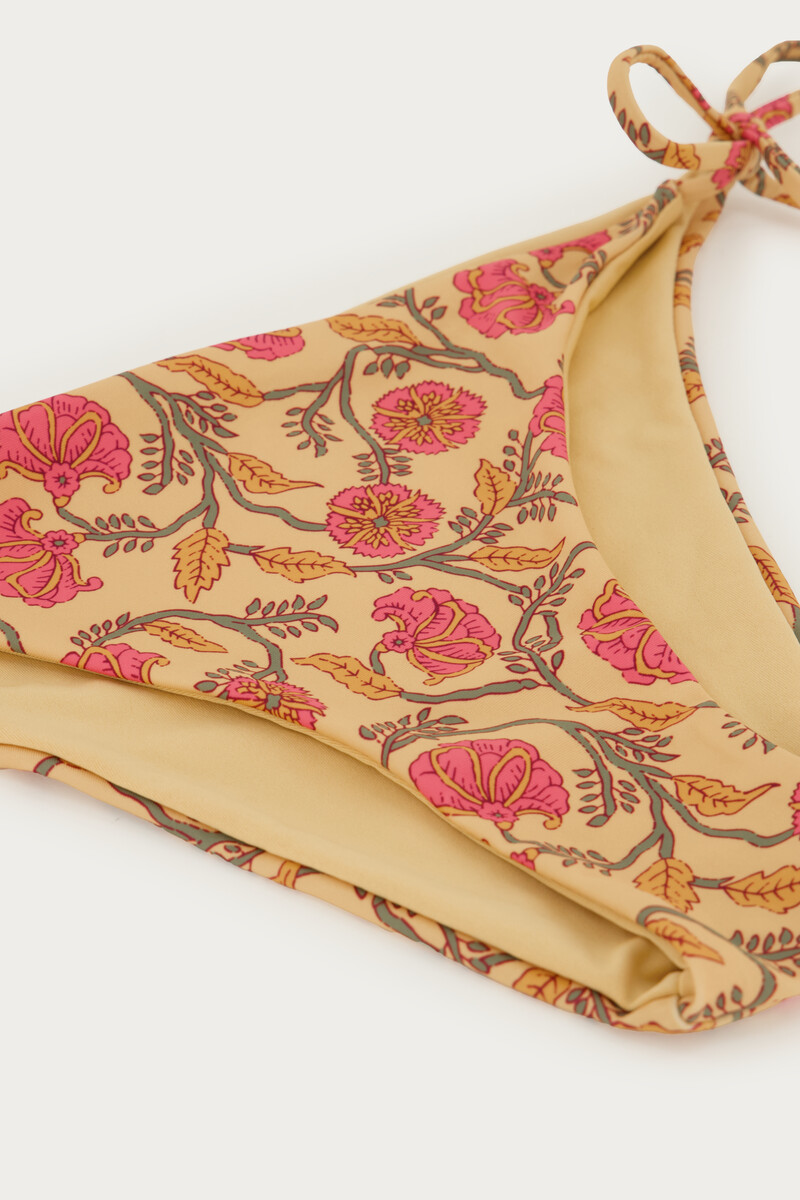 Yellow bikini bottom with flowers & tie straps | My Jewellery