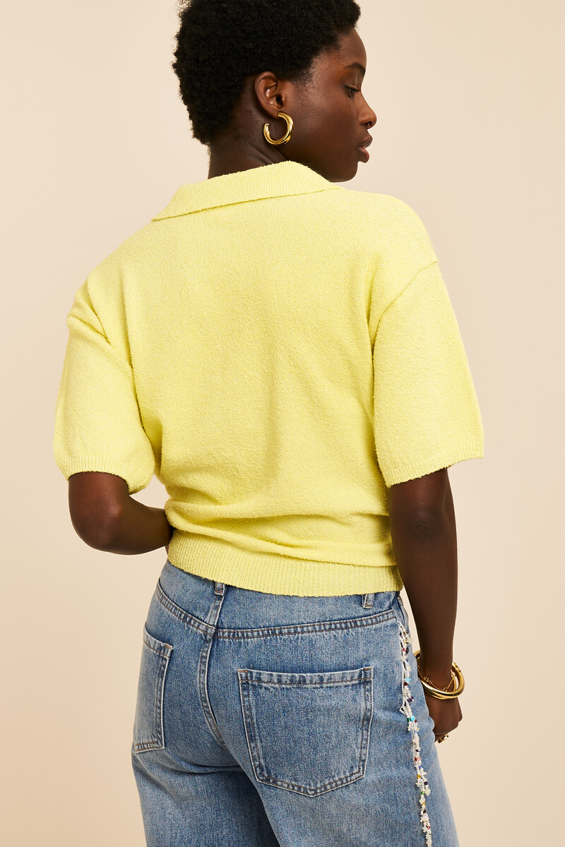 Yellow knitted bouclé polo shirt with short sleeves | My Jewellery