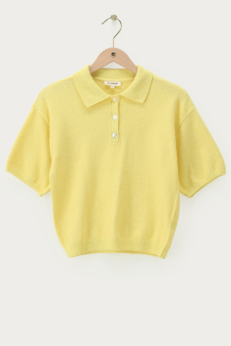 Yellow knitted bouclé polo shirt with short sleeves | My Jewellery