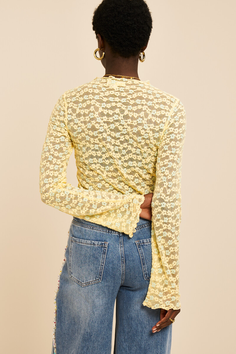 Yellow lace top with floral print | My Jewellery