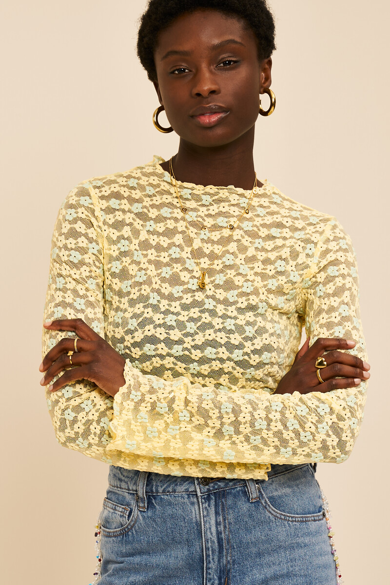 Yellow lace top with floral print | My Jewellery