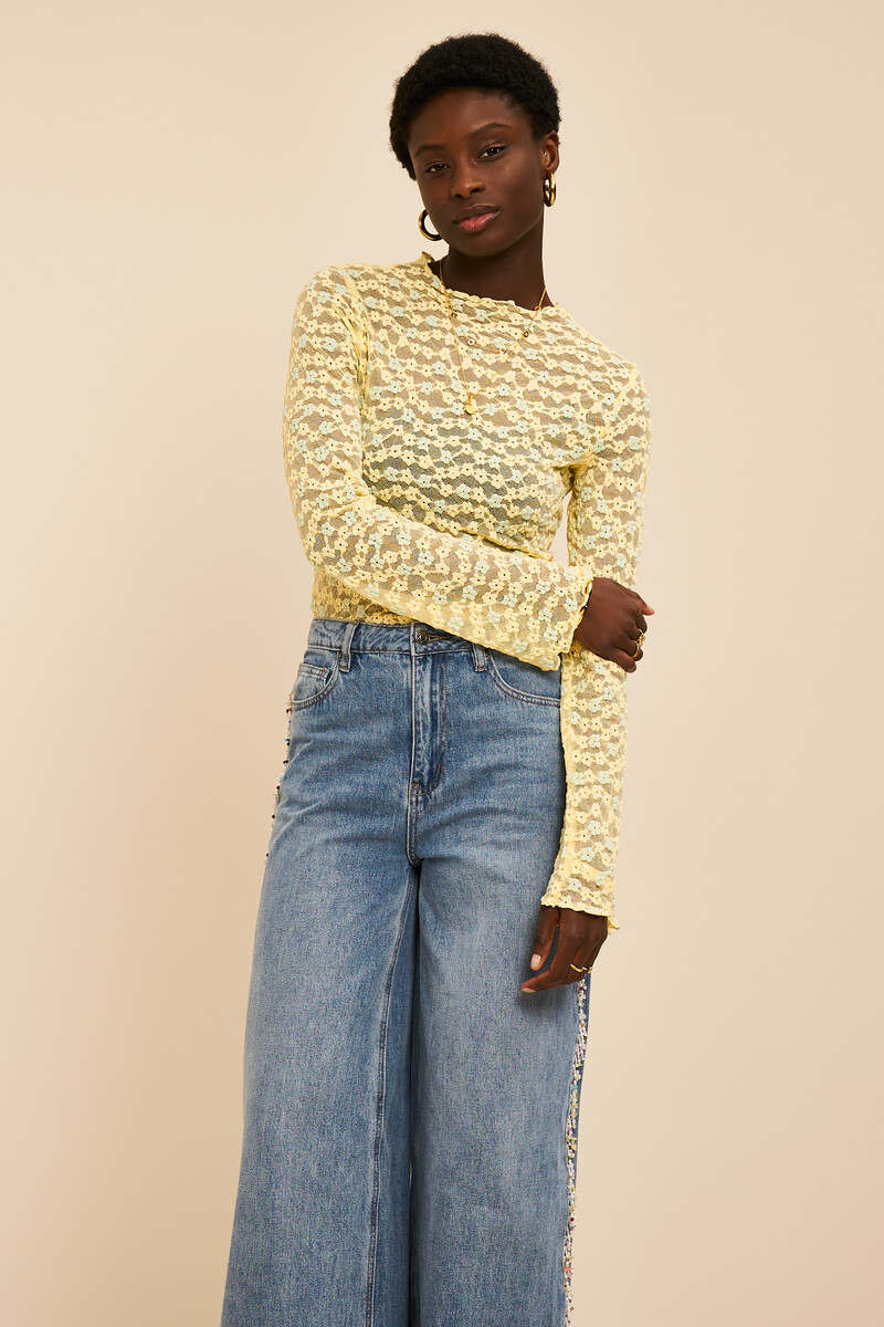 Yellow lace top with floral print | My Jewellery