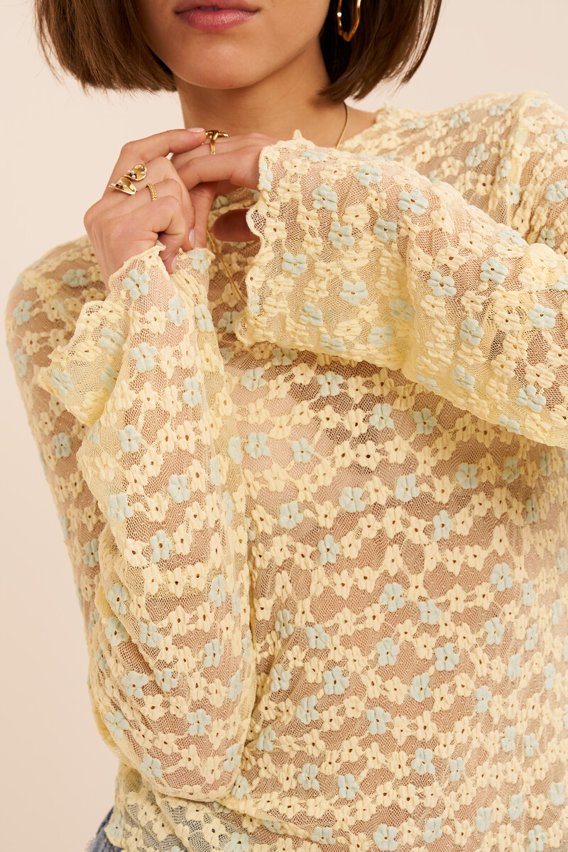 Yellow lace top with floral print | My Jewellery