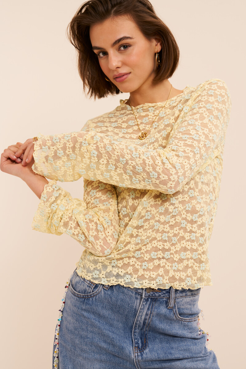 Yellow lace top with floral print | My Jewellery