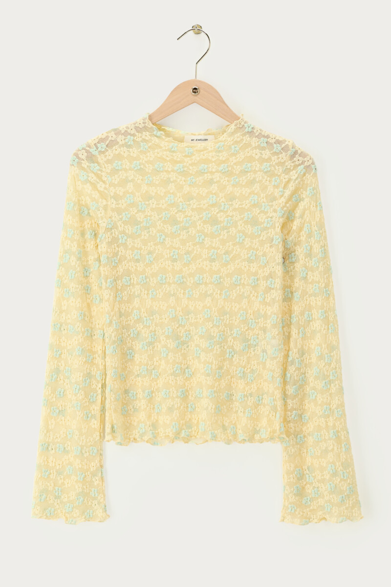 Yellow lace top with floral print | My Jewellery