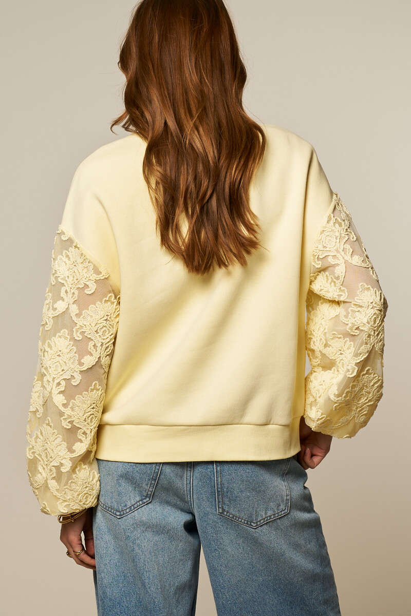 Yellow sweater with fancy embroidery sleeves | My Jewellery