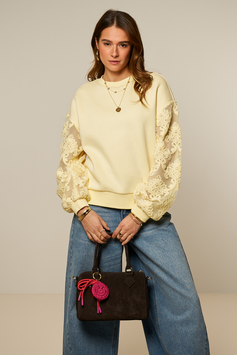 Yellow sweater with fancy embroidery sleeves | My Jewellery