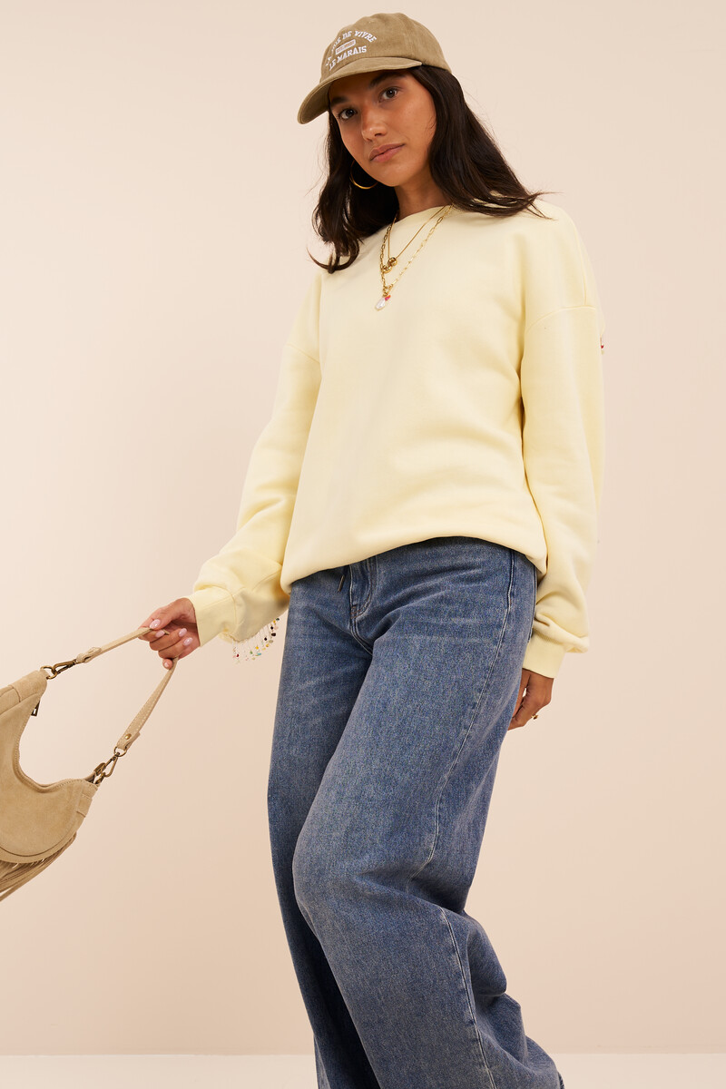 Yellow sweater with multicolour beaded fringes | My Jewellery