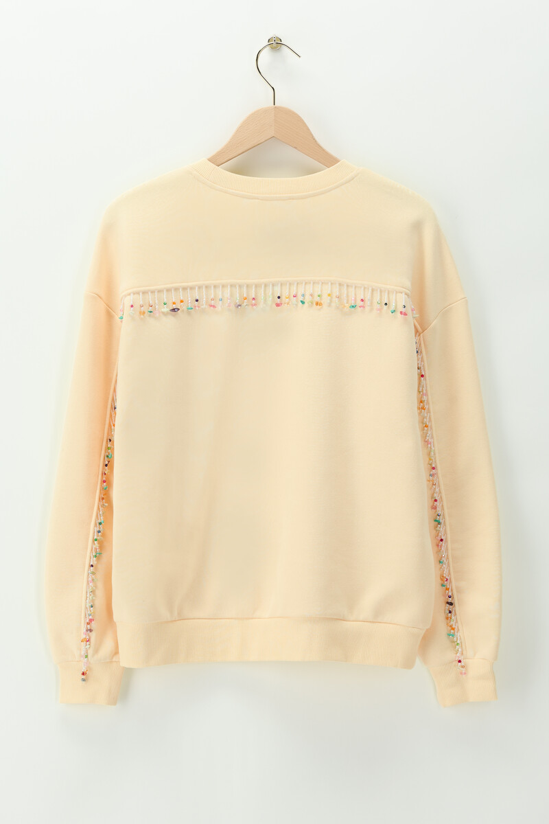 Yellow sweater with multicoloured beaded fringes | My Jewellery