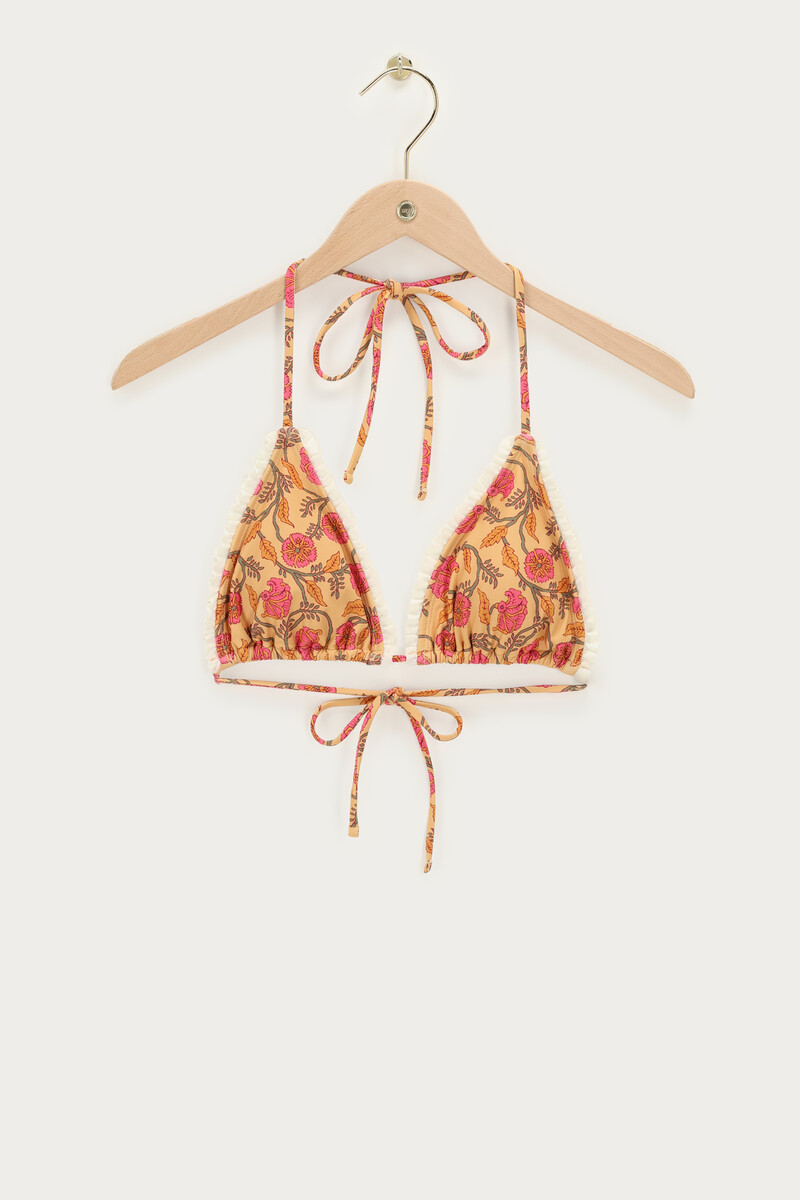 Yellow triangle bikini top with flowers | My Jewellery