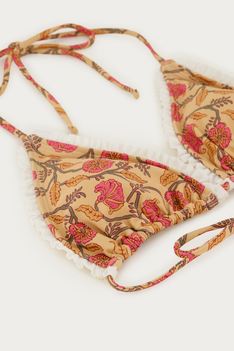 Yellow triangle bikini top with flowers | My Jewellery