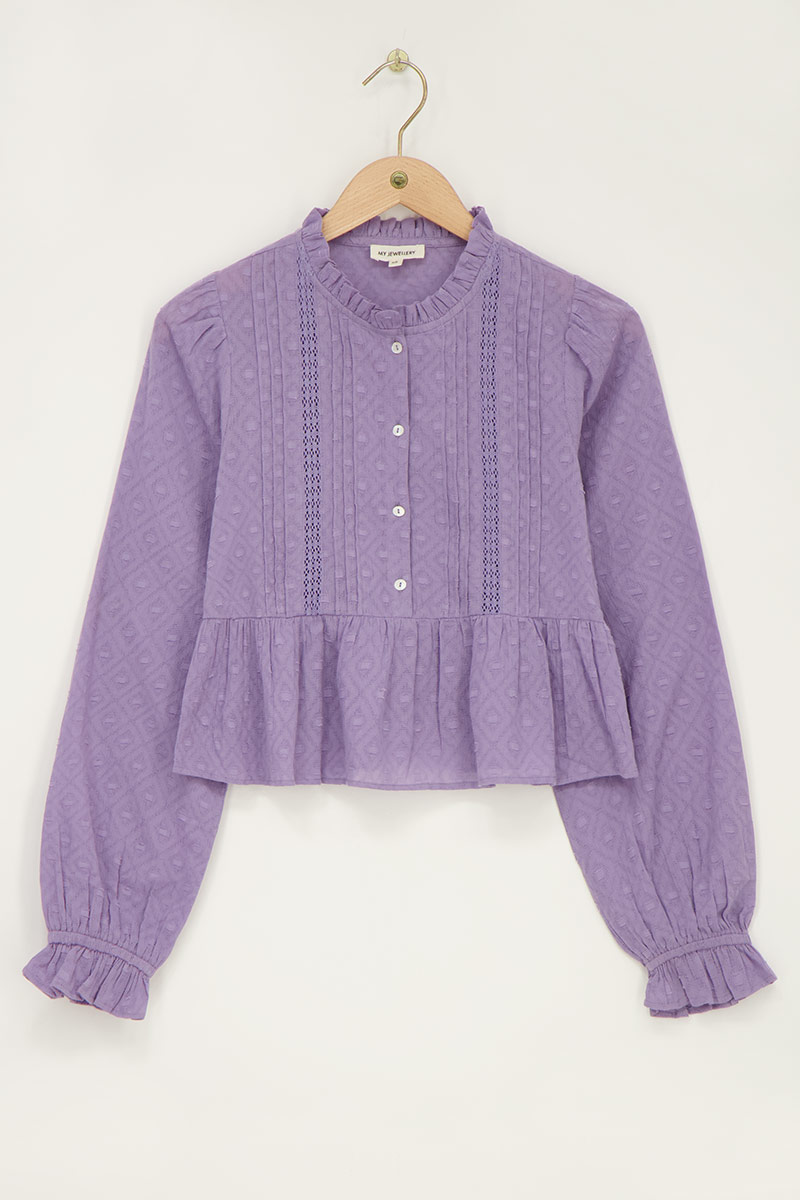 Purple blouse with pintucks peplum