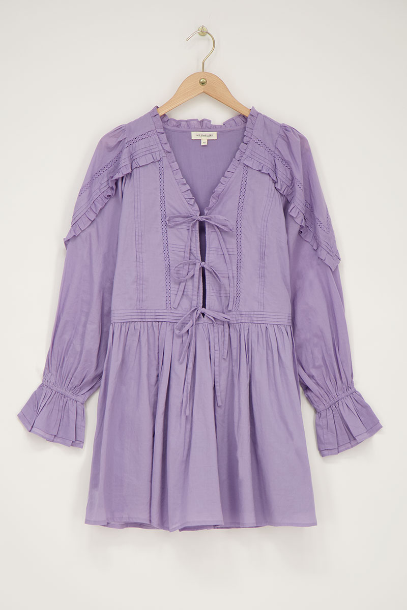 Purple dress with pintuck & bows | My Jewellery