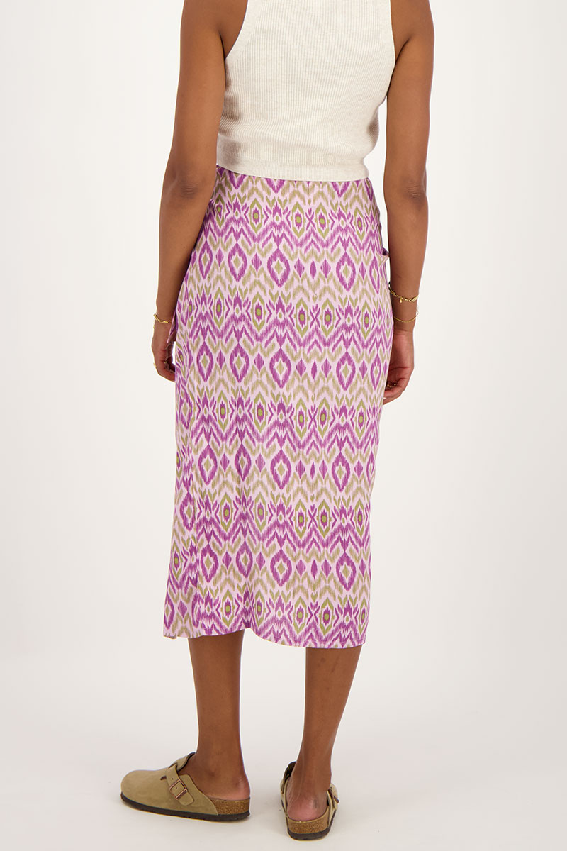 Purple midi overlap skirt with aztec print | My Jewellery