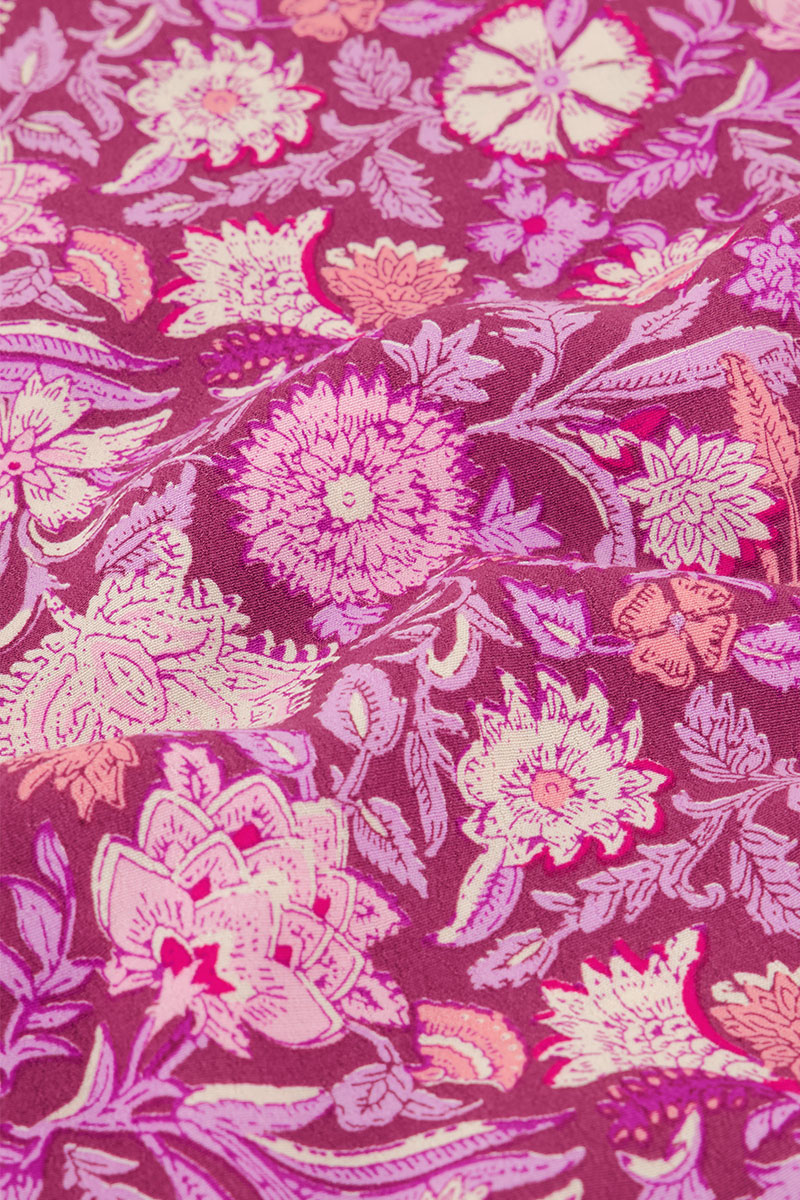 Purple midi wrap skirt with pink floral print | My Jewellery