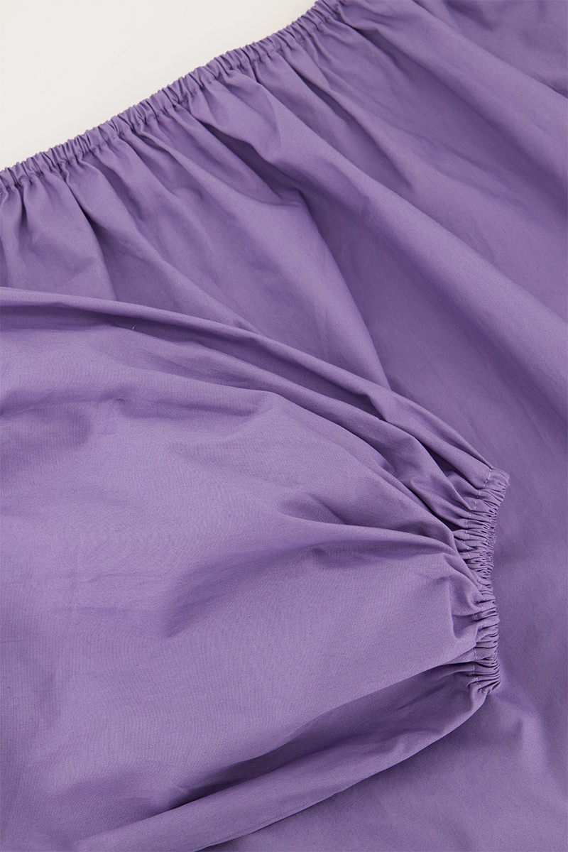 Purple off-shoulder top with balloon sleeves