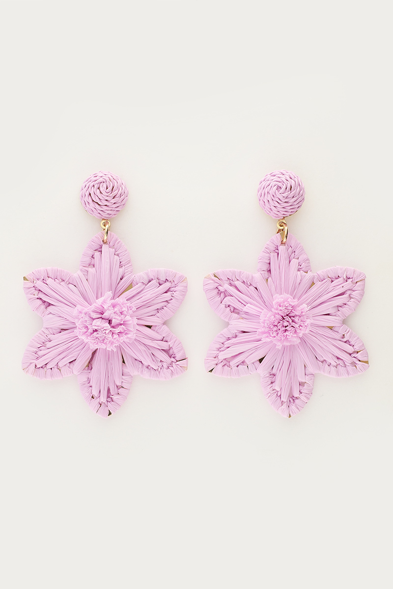 Purple statement earrings with raffia flower | My Jewellery